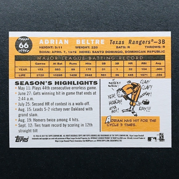 Adrian Beltre - 2017 Topps Archives #66 - Picture 2 of 2